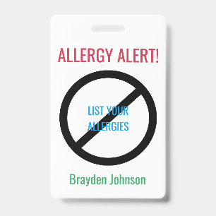 Personalised Food Allergy Alert Kids Medical Alert ID Badge