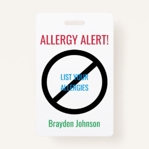 Personalised Food Allergy Alert Kids Medical Alert ID Badge