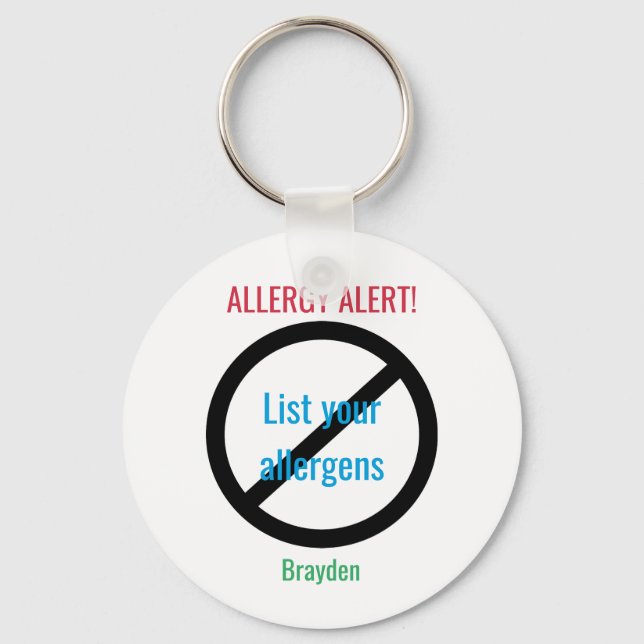 Personalised Food Allergy Alert Kids NO Symbol Key Ring (Front)