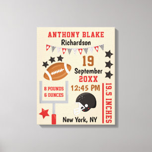 Personalised Football Baby Boy Birth Stats Record Canvas Print