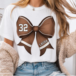 Personalised Football Bow with Name & Number T-Shirt