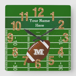 Personalised Football Clocks, Your Name, Monogram Square Wall Clock