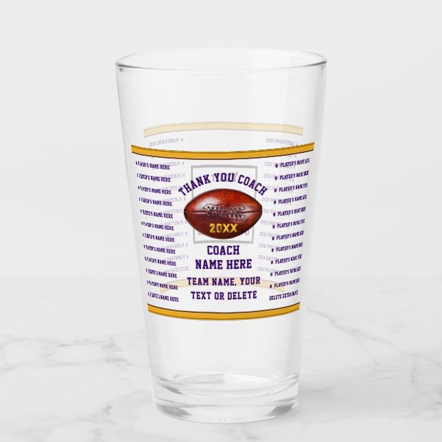 Personalised Football Coach Gifts, LOGO or Delete. Glass (Front)