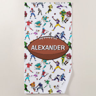 Personalised Football Illustrations Pattern Beach Towel