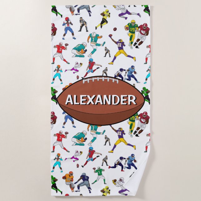 Personalised Football Illustrations Pattern Beach Towel (Front)