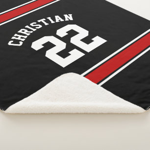 Personalised Football Jersey Novelty Sport Red Sherpa Blanket