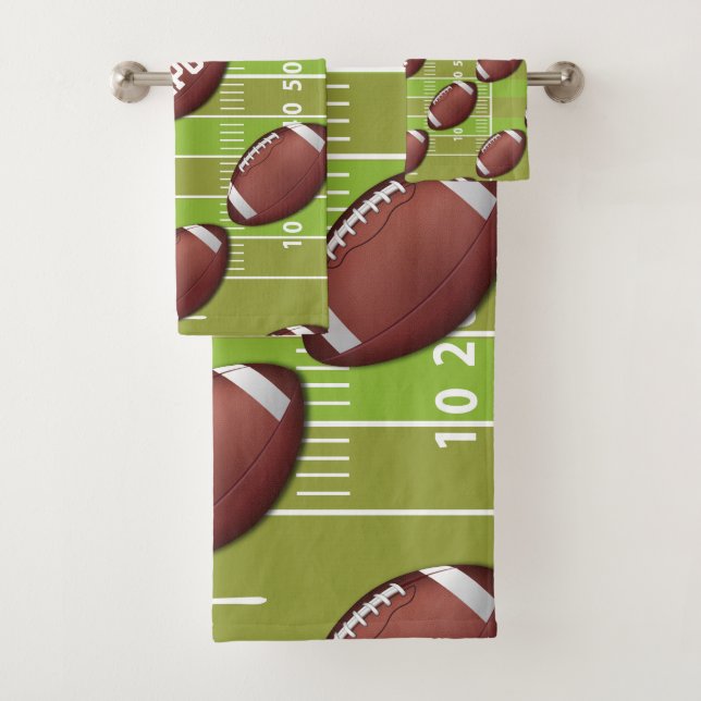 Personalised Football Pattern on Sports Field Bath Towel Set (Insitu)