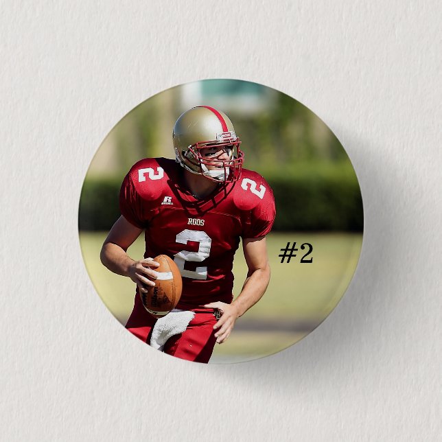 Personalised Football Photo and Number 3 Cm Round Badge (Front)