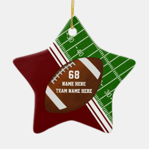 Personalised Football Player Ornaments, Maroon Ceramic Tree Decoration