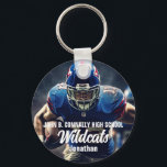 Personalised Football Player Photo High School Key Ring<br><div class="desc">This cool customised high school football player photo keychain features white typography of your team and player name. Personalise with the mascot type and a 2nd athlete photograph on the back.</div>