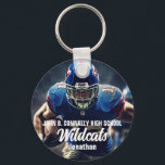 Personalised Football Player Photo High School Key Ring<br><div class="desc">This cool customised high school football player photo keychain features white typography of your team and player name. Personalise with the mascot type and a 2nd athlete photograph on the back.</div>
