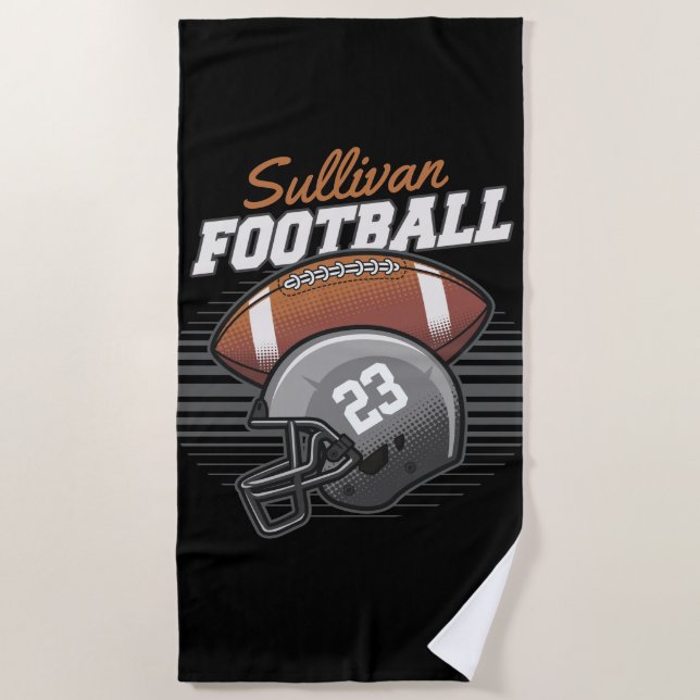 Personalised Football Player Team Number Helmet Beach Towel (Front)