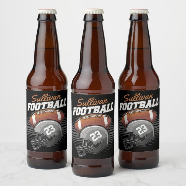 Personalised Football Player Team Number Helmet  Beer Bottle Label (Bottles)