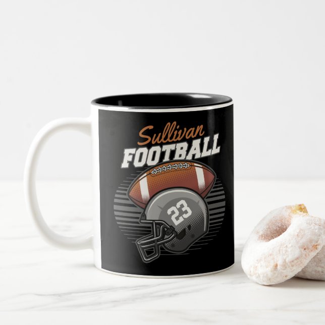 Personalised Football Player Team Number Helmet  Two-Tone Coffee Mug (With Donut)