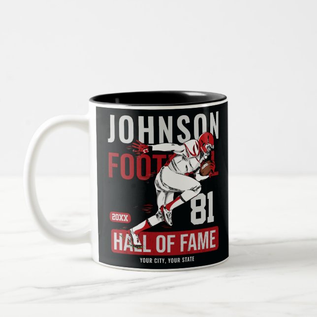 Personalised Football PLAYER Team NUMBER Sports Two-Tone Coffee Mug (Left)