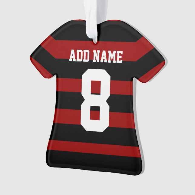 Personalised Football soccer shirt Red Black hoops Ornament (Front)
