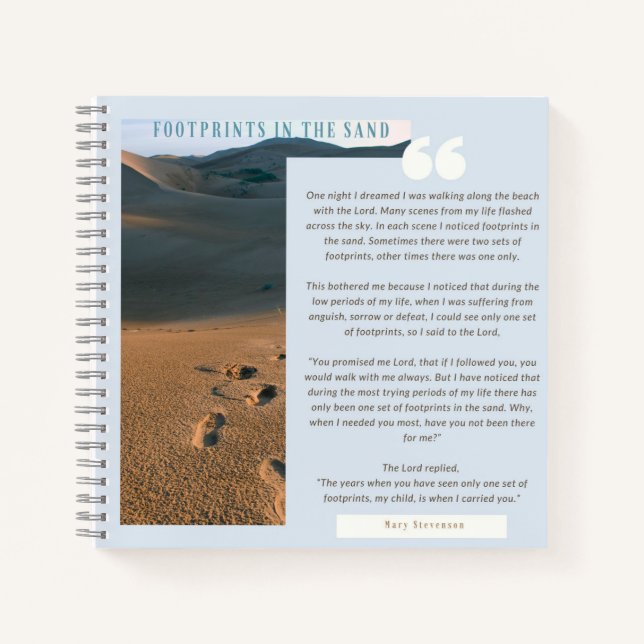Personalised Footprints In Sand Poem Gratitude Notebook (Front)
