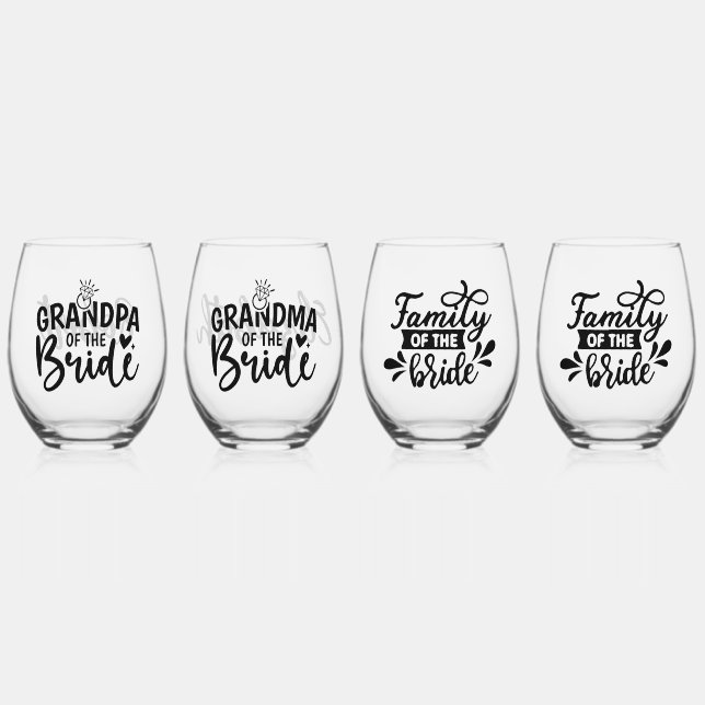 Personalised for Bride’s Family  Stemless Wine Glass (Front)