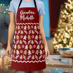 Personalised for Grandma Cute Gingerbread Pattern Apron