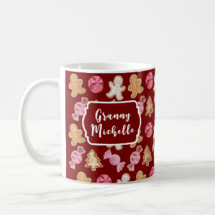 Personalised for Grandma Red Gingerbread Christmas Coffee Mug