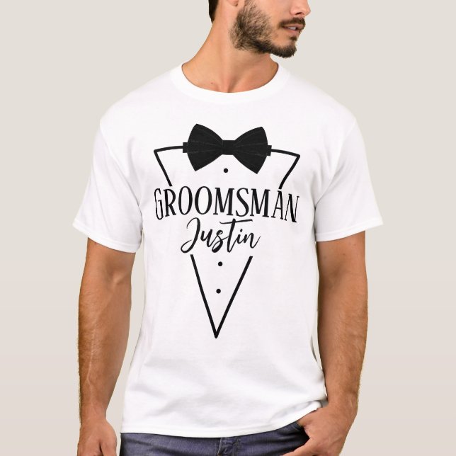 Personalised for Groomsman with Bow tie T-Shirt (Front)