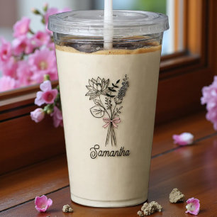 Personalised For Her Floral Pink Bow Acrylic Tumbler