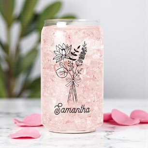 Personalised For Her Floral Pink Bow Can Glass