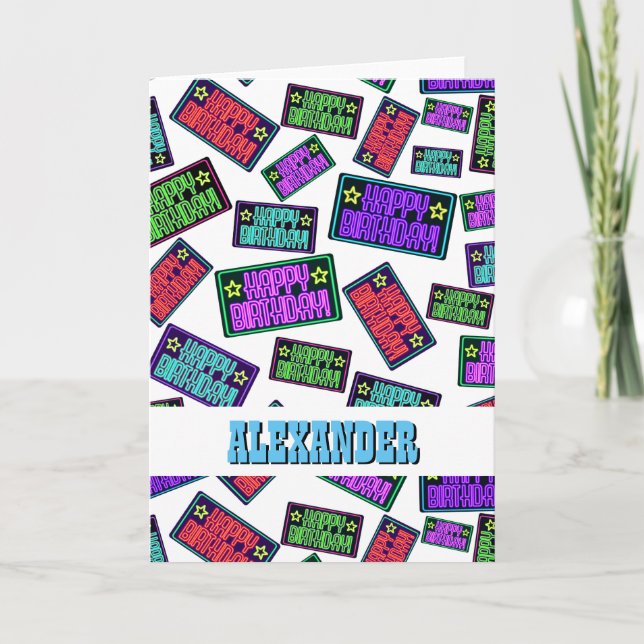 Personalised for Him Neon Happy Birthday Pattern Card (Front)