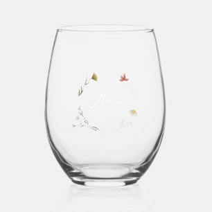 Personalised for Mum Floral Stemless Wine Glass
