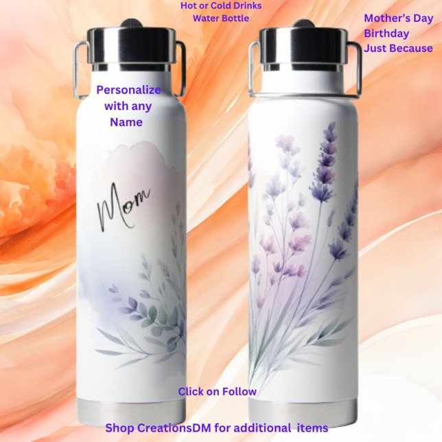 Personalised for Mum or Anyone Floral Water Bottle (Creator Uploaded)