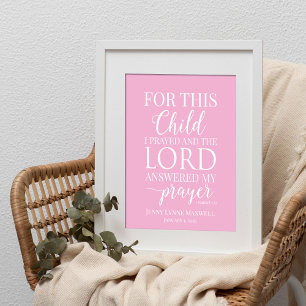 Personalised For this child I prayed Poster