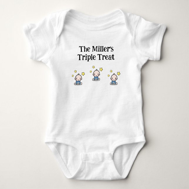 personalised for triplet boys, gift idea,  baby bodysuit (Front)