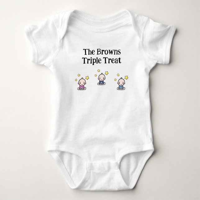 Personalised for Triplets, Triplets Gift Idea,  Baby Bodysuit (Front)