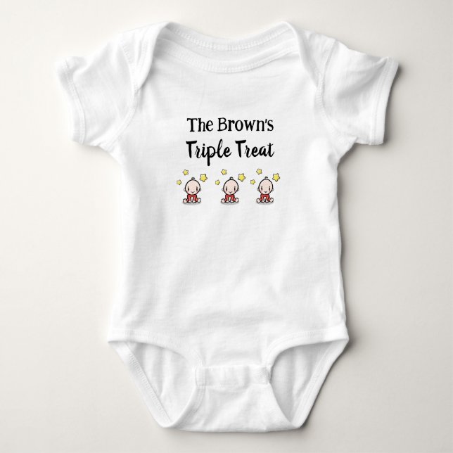 Personalised For Triplets, Triplets Gift Idea,  Baby Bodysuit (Front)