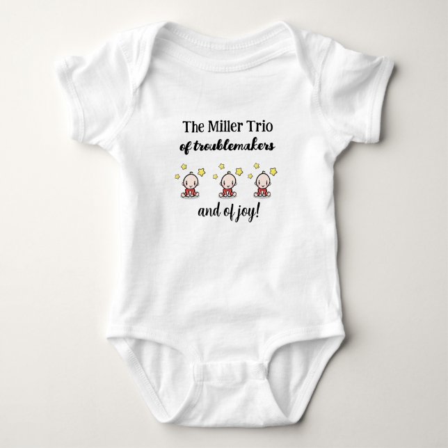 Personalised For Triplets, Triplets Gift Idea,  Baby Bodysuit (Front)