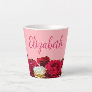 Personalised Foral Roses on Pink Small Latte Mug