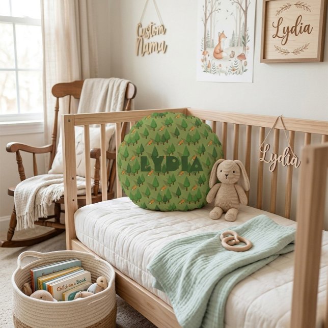 Personalised Forest Fox Baby  Round Cushion (Creator Uploaded)