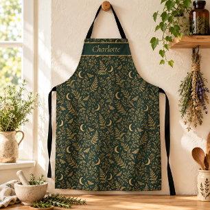 Personalised Forest Green Botanical Witch Apron