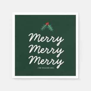 Personalised Forest Green Merry Christmas Napkin