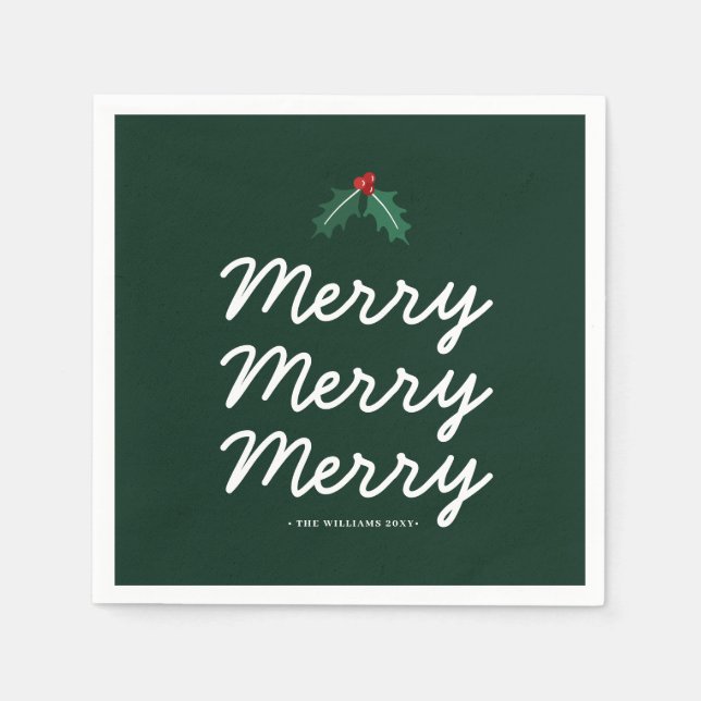 Personalised Forest Green Merry Christmas Napkin (Front)