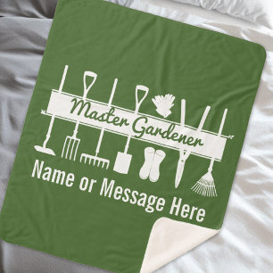 Personalised Forest Green Modern Master Gardener Sherpa Blanket