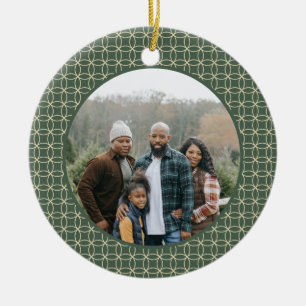 Personalised Forest Green Pattern Christmas Photo Ceramic Tree Decoration