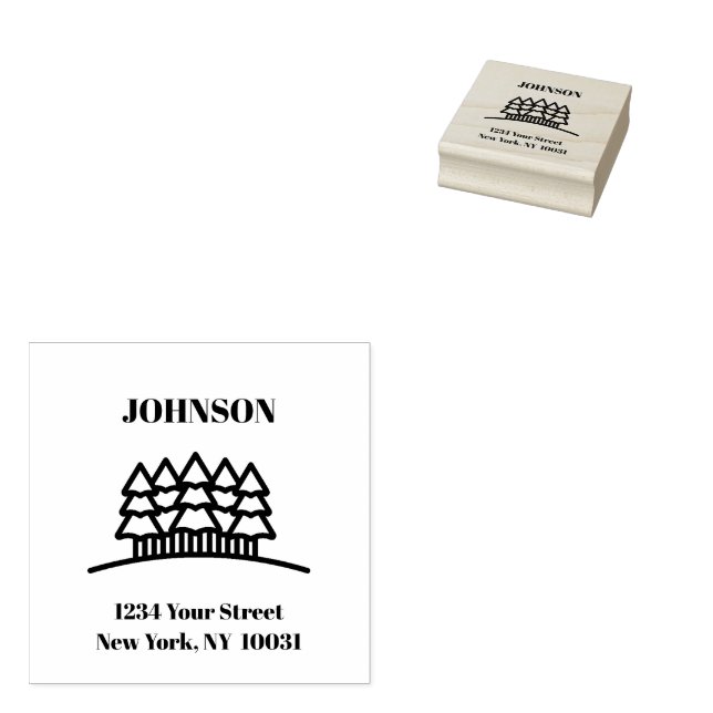 Personalised Forest Trees Address Stamper Rubber Stamp (Stamped)