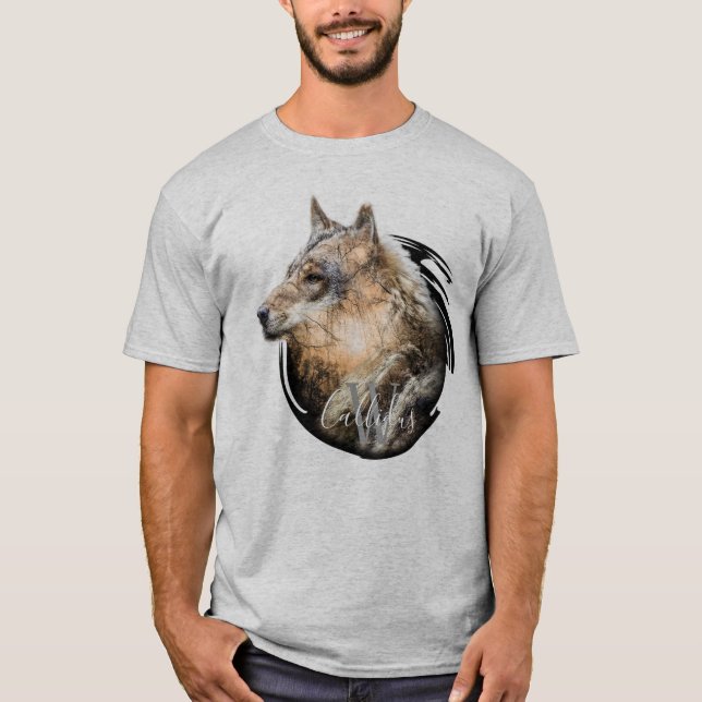 Personalised Forest Wolf Design. T-Shirt (Front)