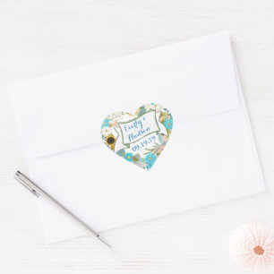 Personalised Forever Aqua and Pink Garland Wedding Heart Sticker