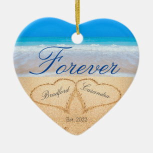 Personalised Forever   Hearts in Sand  Ceramic Orn Tree Decoration