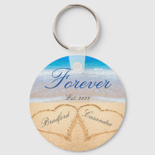 Personalised Forever Hearts in Sand Wedding Key Ring