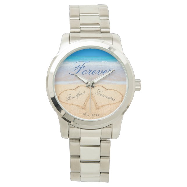 Personalised Forever | Hearts in Sand  Wedding  Watch (Front)