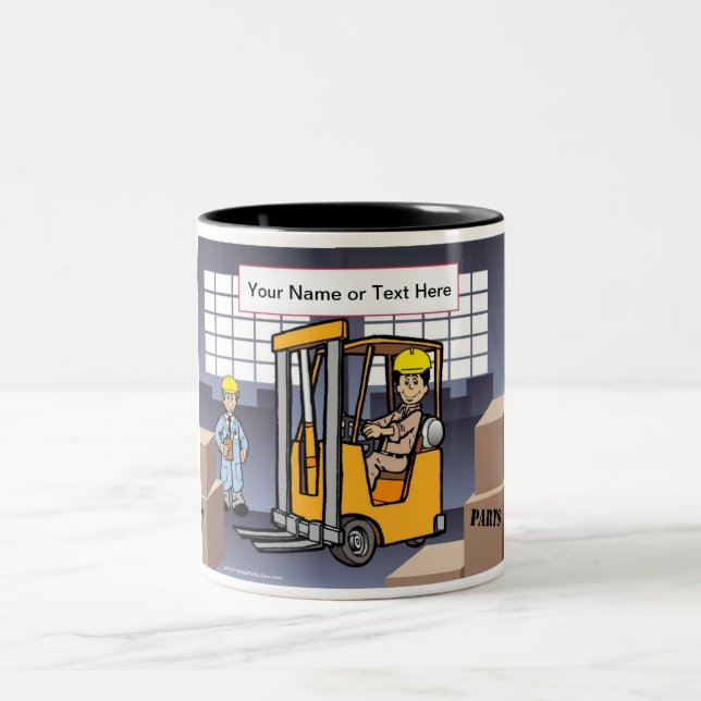Personalised Forklift Driver - Male Cartoon Two-Tone Coffee Mug (Center)