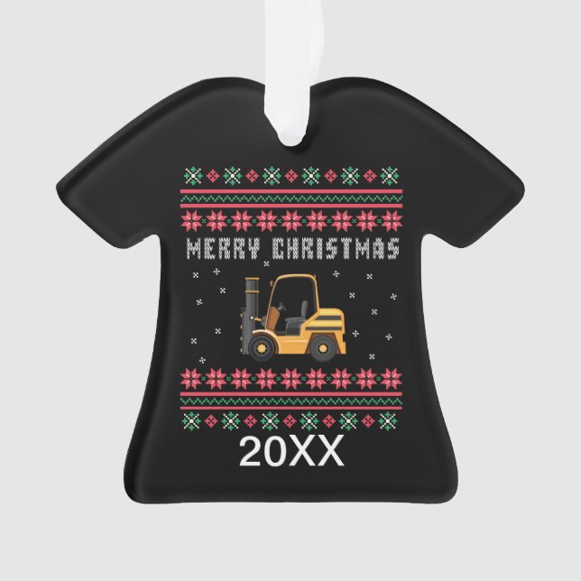Personalised Forklift Ugly Christmas Sweater Ornament (Front)